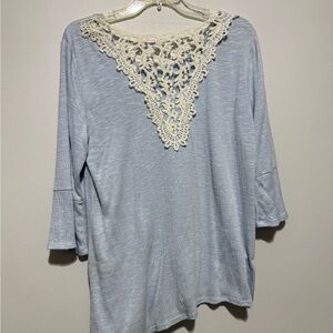 Elegant Blue Lace Trim Women's Top